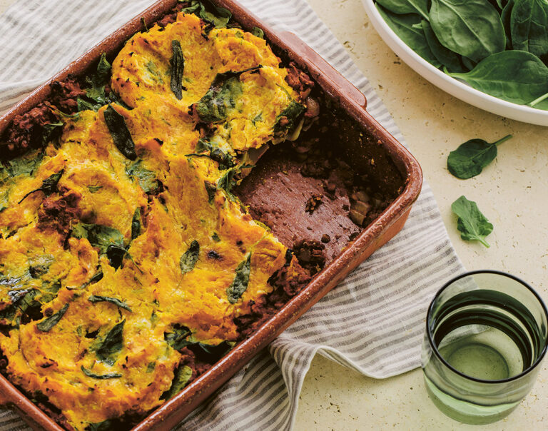 Recipe: Squash, Sage and Baby Spinach Lasagne with Triple Tomato Lentils